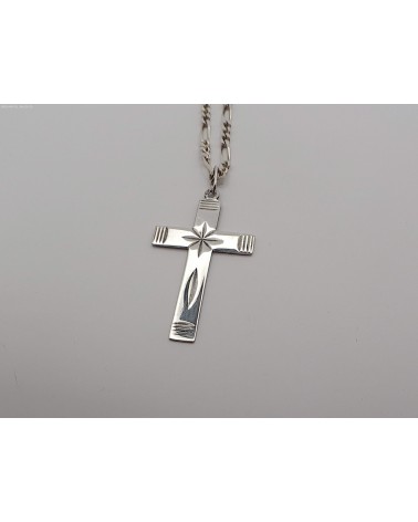 pendentif croix ciselé étoilé en argent 1