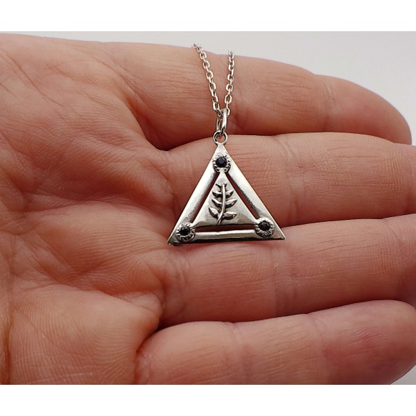 Pendentif Triangle maçonnique argent feuille d'Acacia