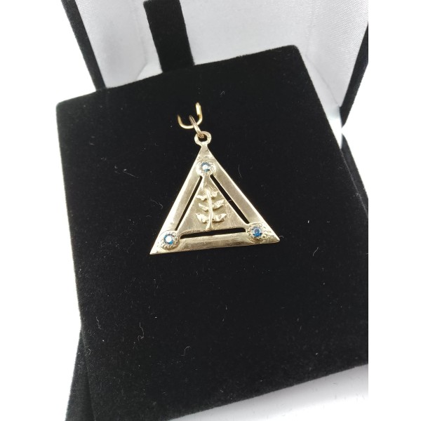 Pendentif triangle acacia en or 750/1000 et oxyde rouge