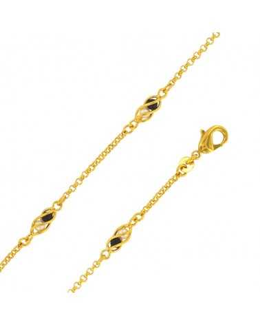 Bracelet maille jaseron avec perles Onyx 4mm perle blanche 19cm