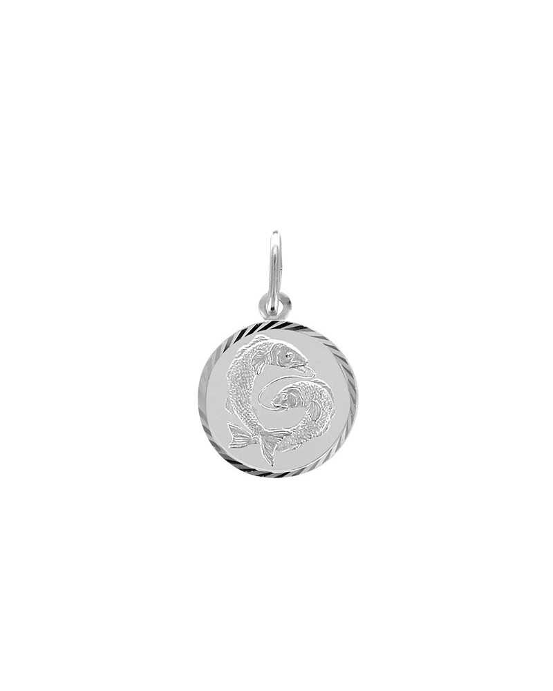 zodiaque rond du poisson en argent rhodié