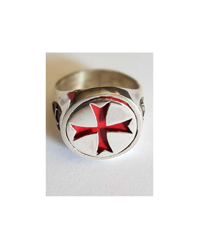 Bague templiers croix rouge argent