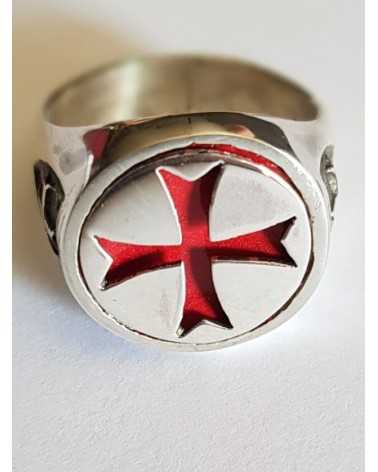 Bague templiers croix rouge argent