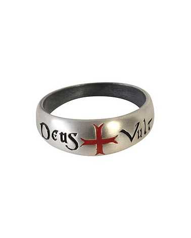 Bague templier Deus Vult croix rouge